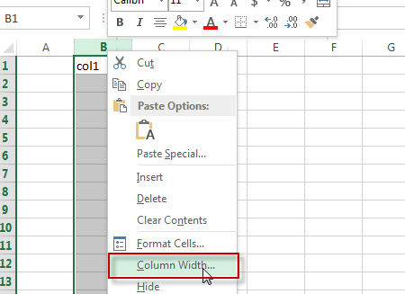 column sizing right click