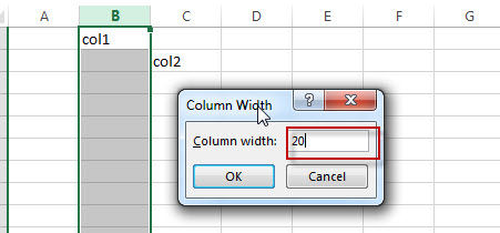 column sizing width set value