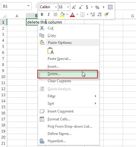 excel column delete column