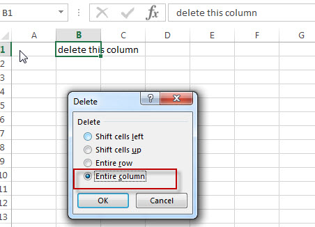 excel column delete entire column