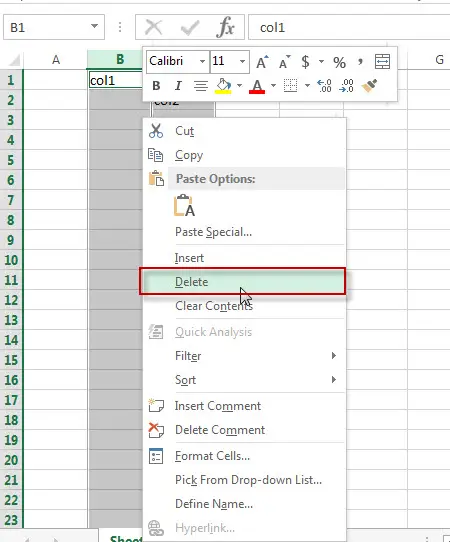 excel column delete multiple column