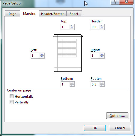 excel print margin page setup