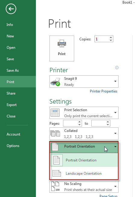 excel print orentation landscape portrait