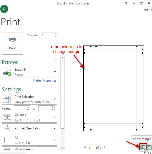 excel print show margins icon