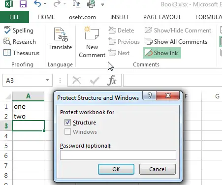 excel protect workbook structure