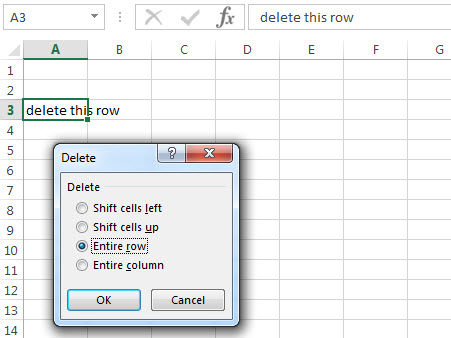 excel row delete entire row