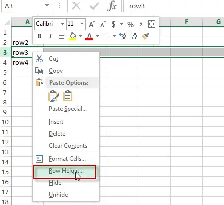 excel row height change