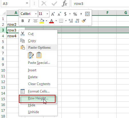 excel row height change