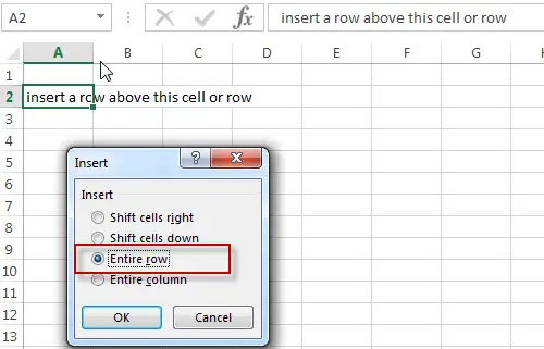 excel row insert entire row