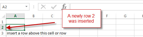 excel row inserted row 2