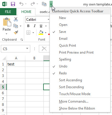 excel window quick access toolbar