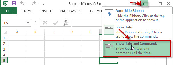 maximize excel ribbon 