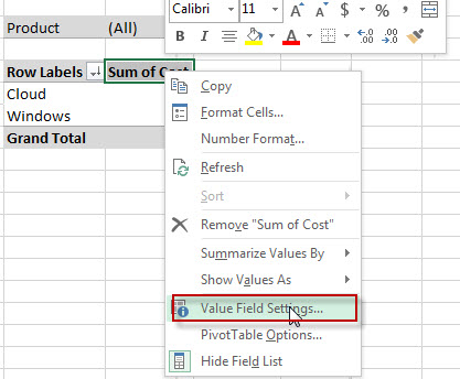 Change the type of calculation 1