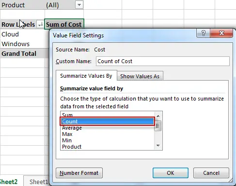 Change the type of calculation 1