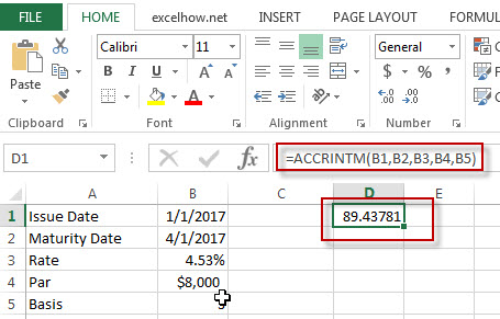 excel accrintM function example1