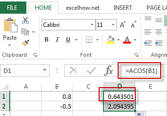 excel acos function example1