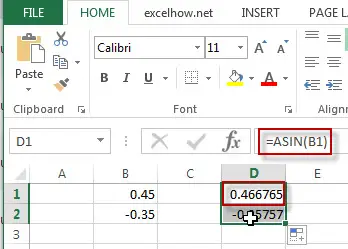 excel asin function example1