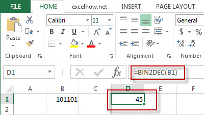 excel bin2dec function example1