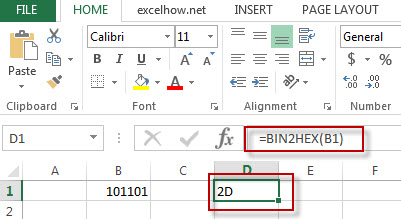 excel bin2hex function example1