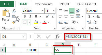 excel bin2oct function example1