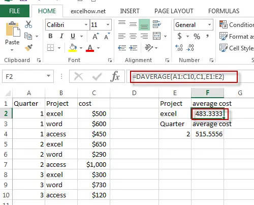 excel daverage function example1