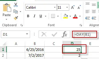 excel day function example1