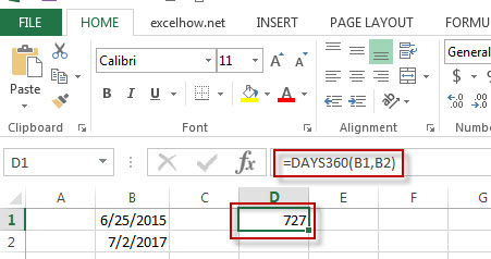 excel days360 function example1