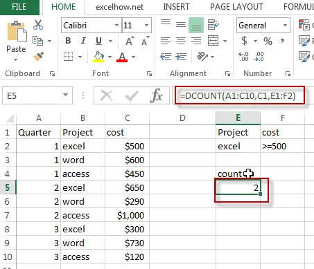 excel dcount function example1