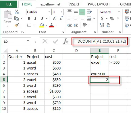 excel dcounta function example1