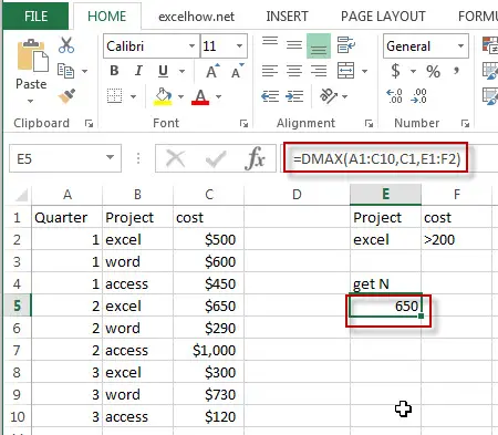 excel dmax function example1