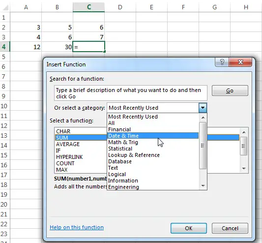 excel insert function