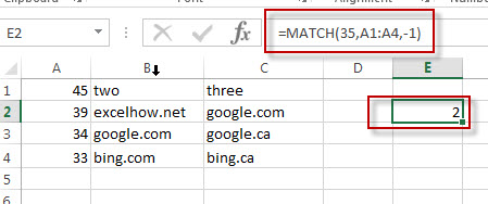 excel match function example3