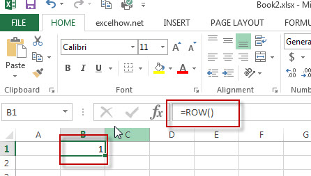 excel row function example2