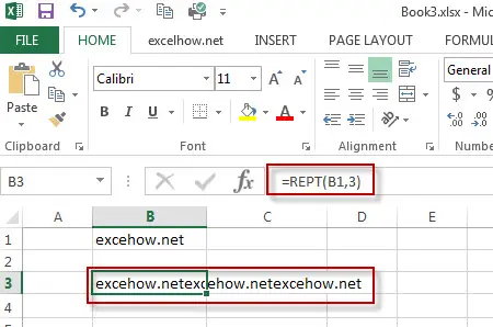 excel text function rept example1