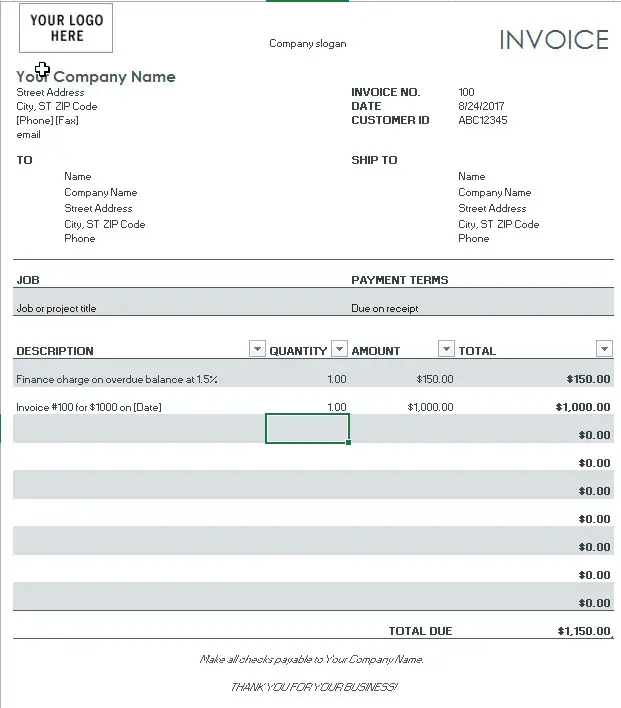 Invoice template with finance charge gray1