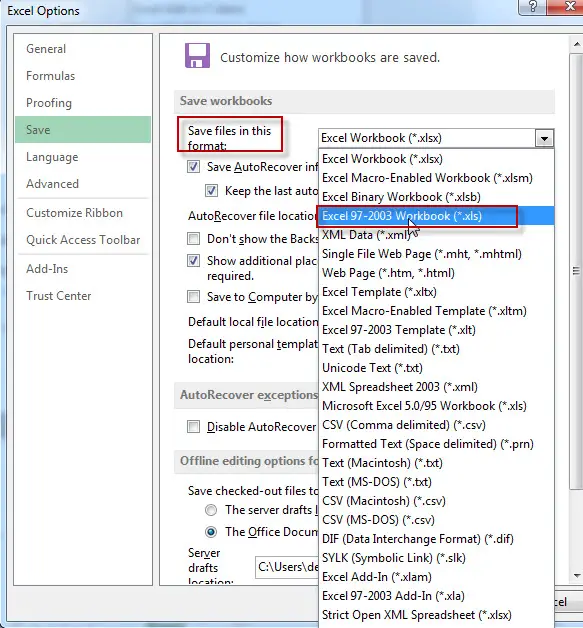MS Excel: How To Save The Current Workbook In 97-2003 Format