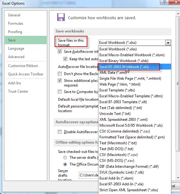 Save The Current Workbook In 97-2003 Format1