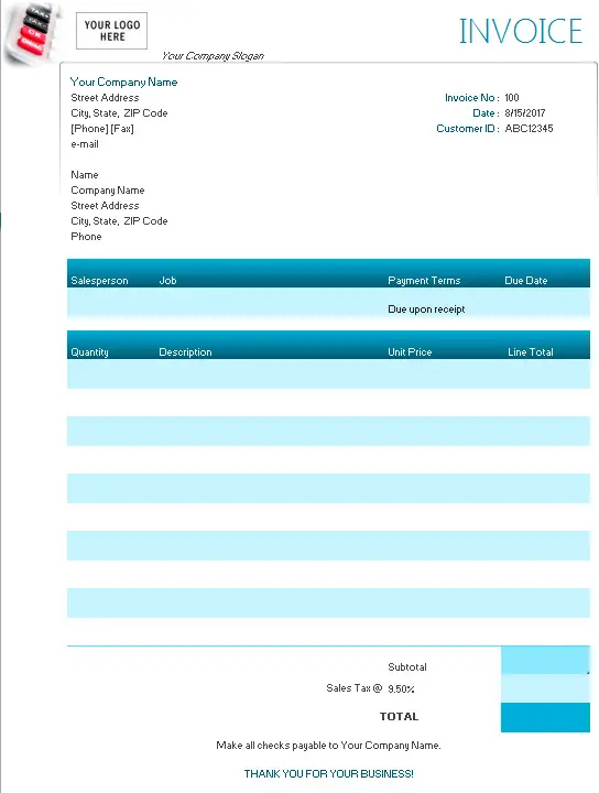 Service Invoice Template for excel