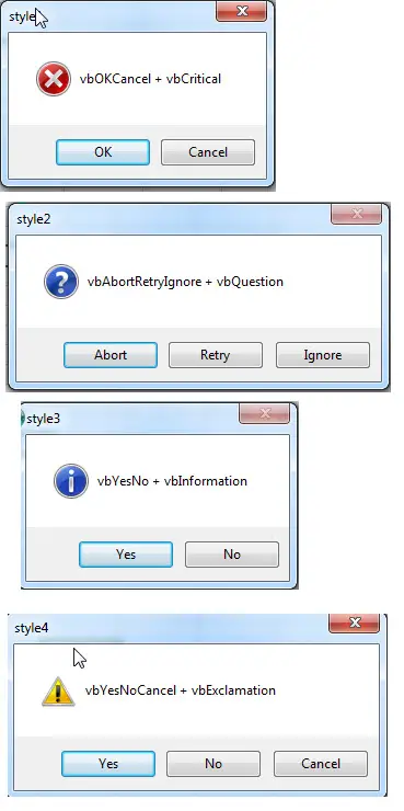 show multiple style MsgBox dialog box1