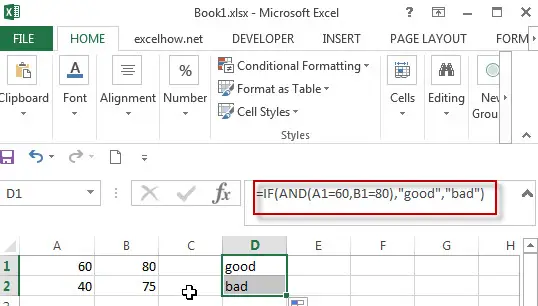 Excel formula using IF AND function