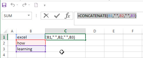 Combine text using CONCATENATE function1