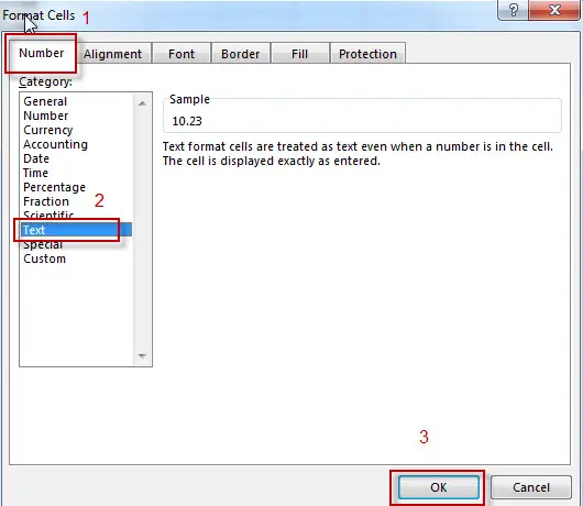 Convert Number to Text Using Format Cells Option2