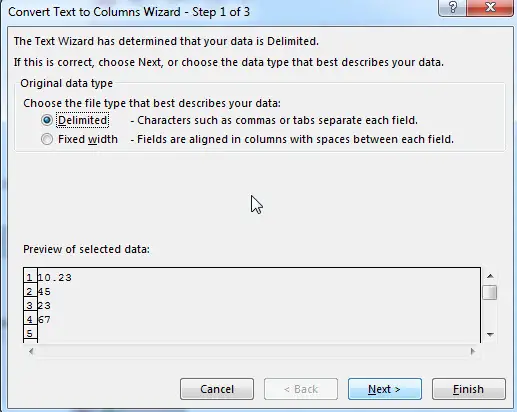 Convert Number to Text Using Text to Columns wizard1