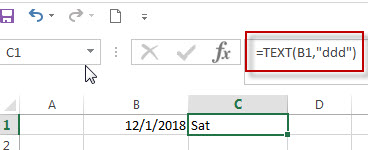 Convert date to day of week with Text Function 1