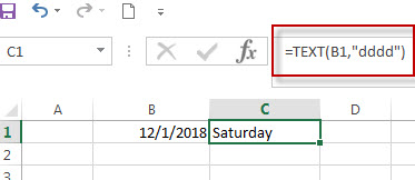 Convert date to day of week with Text Function 1