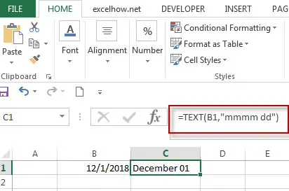 Convert date to month and day only in excel