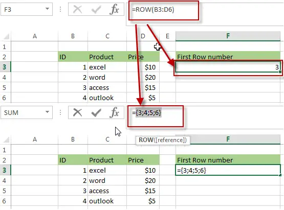 Get First Row Number using the ROW Function Only 1