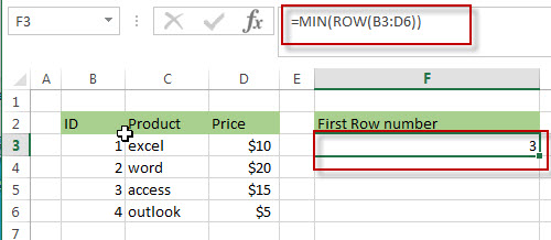 Get First Row Number using the ROW Function Only 2