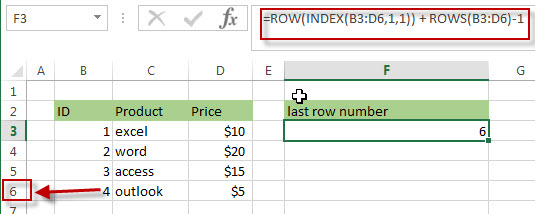 Get the Last Row Number using ROW, INDEX and ROWS Functions1