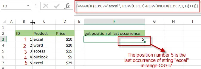 Get the position (index) of Last Occurrence of a value3